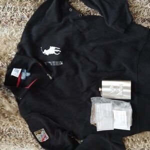 NWT 100% Cotton Zip Ralph Lauren Logo Black Sweatshirt W/S. Steel Skier 🎿 Flask